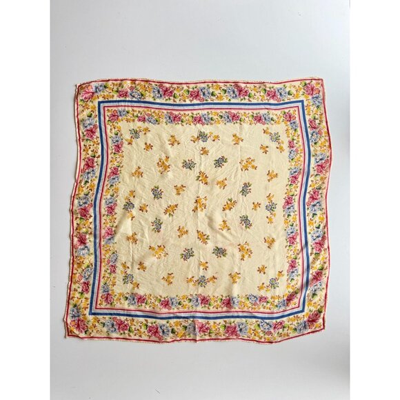 Vintage OSCAR DE LA RENTA Yellow Floral Washed Silk 25" x 25" Square Scarf - Picture 3 of 16